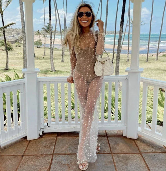Bohemian Pearl Embellished Maxi Dress